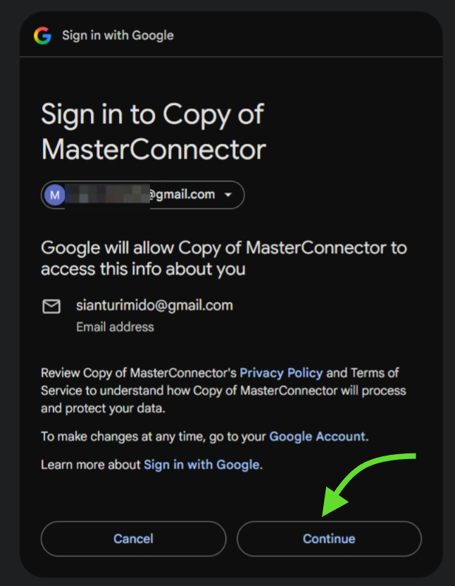 Continue sign-in