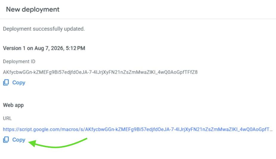 Copy exec URL